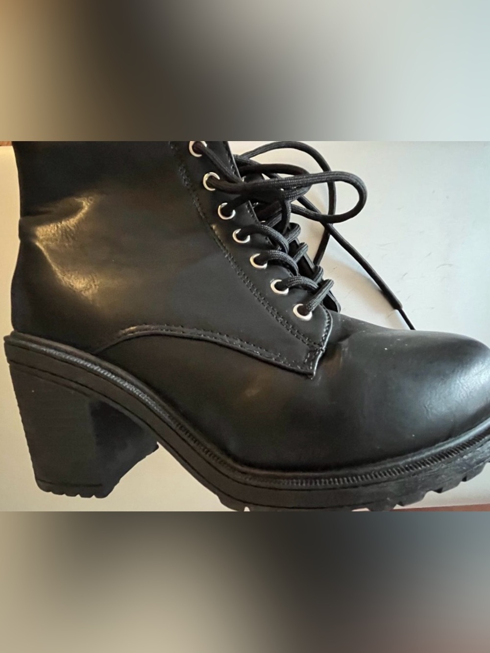 2/$25 - Ardene black faux leather heeled lace-up boots, size 9 narrow